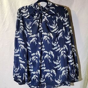 Lane Bryant  Navy Blue Leaf Print Blouse